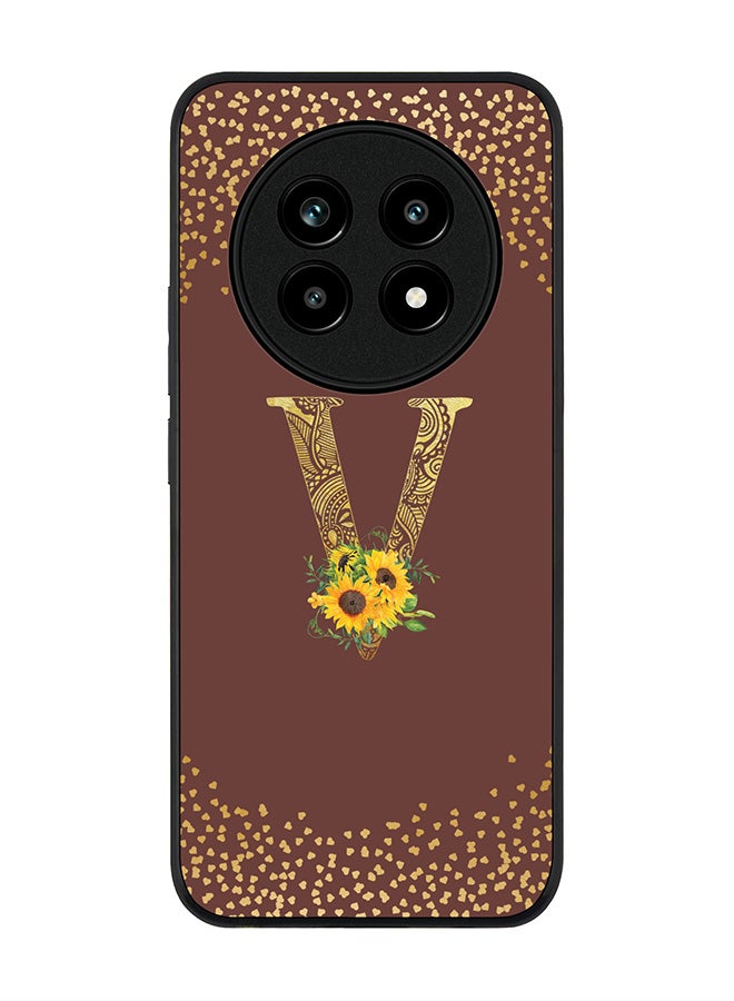 For Realme 13 Pro / 13 Pro+ Case,Slim fit Camera Protection, Shockproof Thin Phone cover  - Custom Floral Monogram - V  (Brown )